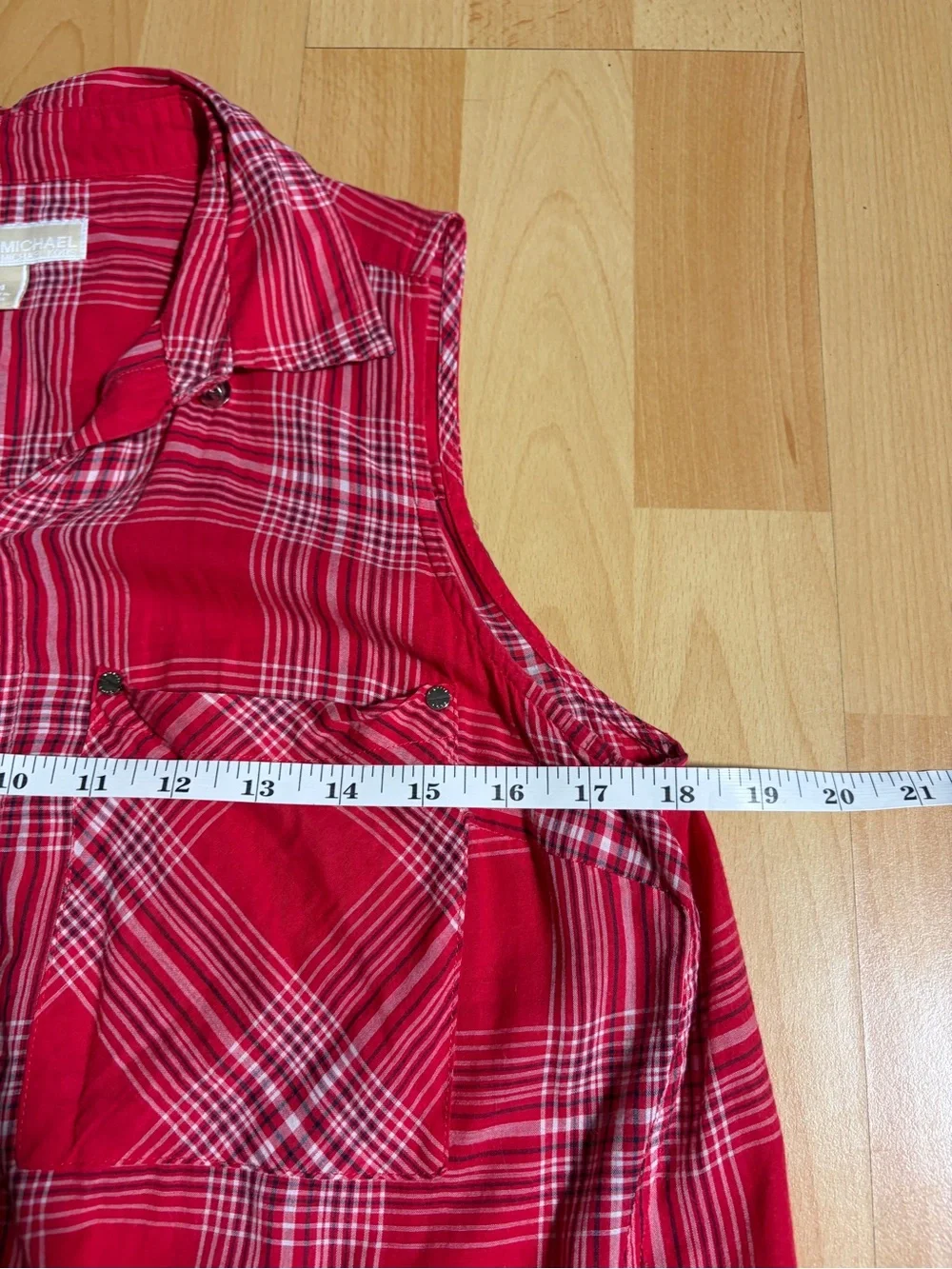 Michael Kors Red Plaid Sleeveless Button Down Cotton Lawn Top Lightweight 4